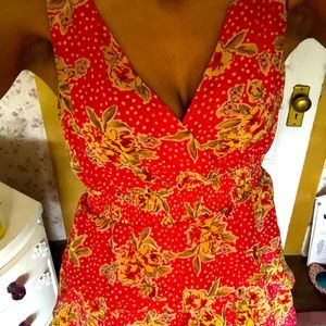 Orange-pink (peach) flapper dress w/ flower print